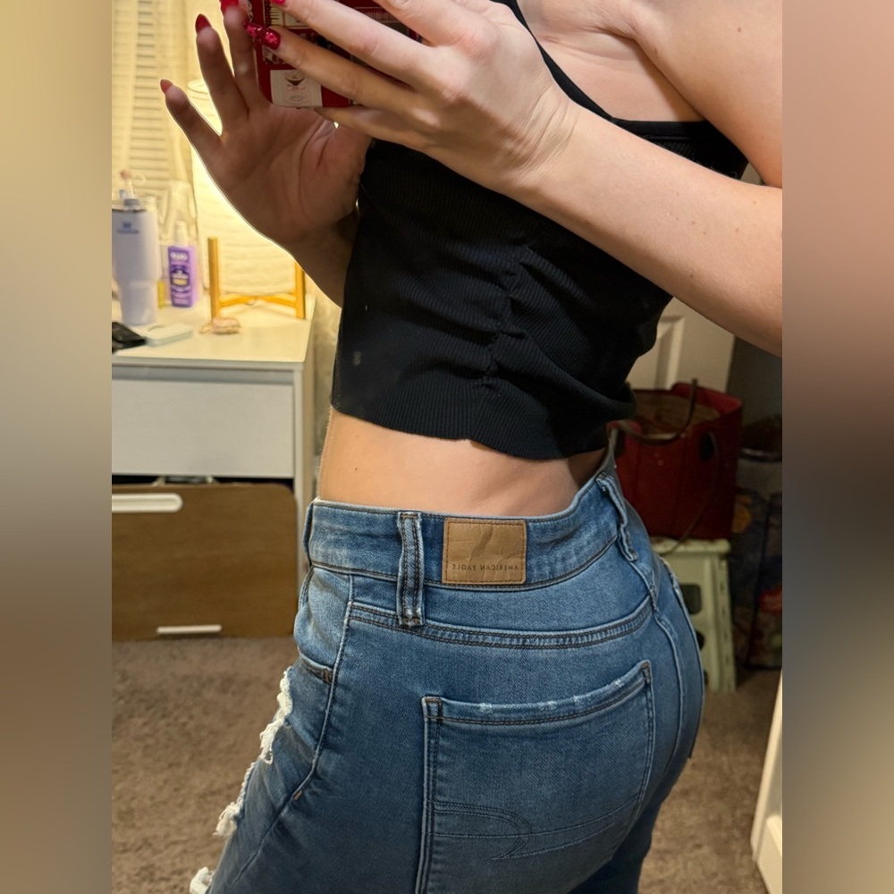 American Eagle Outfitters Ripped Dark Blue Skinny Jeans Jeggings - Picture 5 of 9